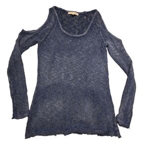Women's Blue Sweater XS Buckel Gilded Intent Blue Open Shoulder Distressed BKE